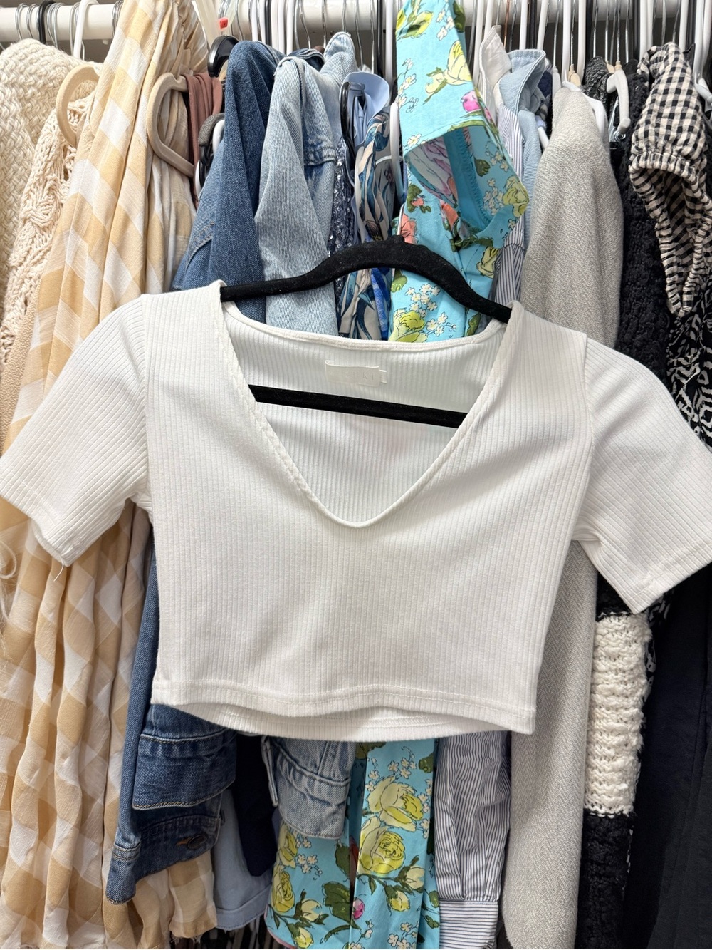 Meshki White Ribbed Scoop Neck Crop Top